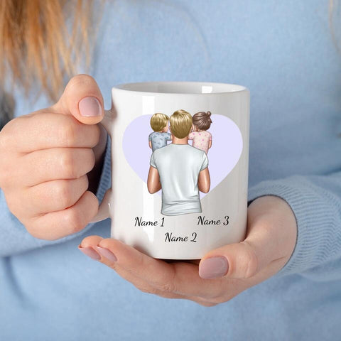 Personalisierte Tasse - Vater mit kleinen Kindern (Tochter und Sohn)