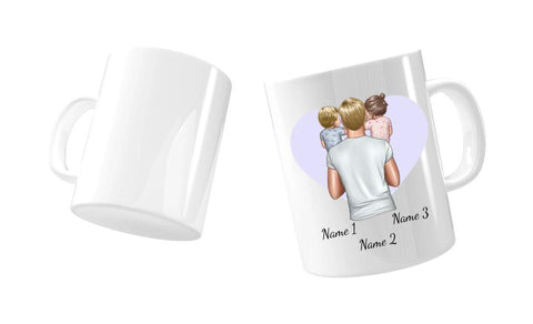 Personalisierte Tasse - Vater mit kleinen Kindern (Tochter und Sohn)