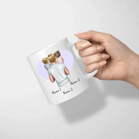 Personalisierte Tasse - Vater mit kleinen Kindern (Tochter und Sohn)