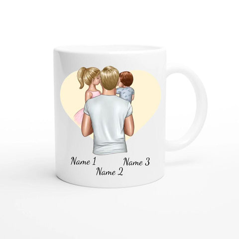 Personalisierte Tasse - Vater mit Kindern (Tochter und jüngerer Sohn)