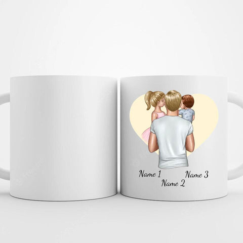 Personalisierte Tasse - Vater mit Kindern (Tochter und jüngerer Sohn)