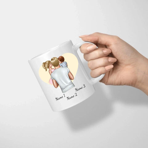 Personalisierte Tasse - Vater mit Kindern (Tochter und jüngerer Sohn)