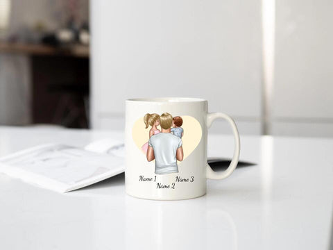 Personalisierte Tasse - Vater mit Kindern (Tochter und jüngerer Sohn)
