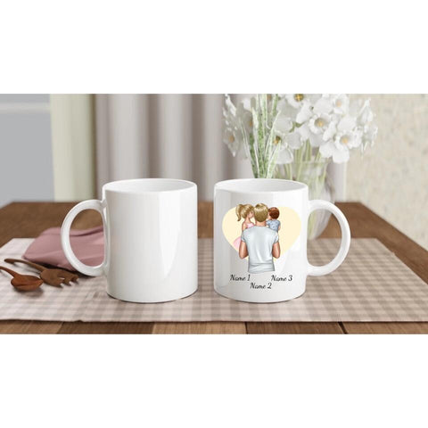 Personalisierte Tasse - Vater mit Kindern (Tochter und jüngerer Sohn)