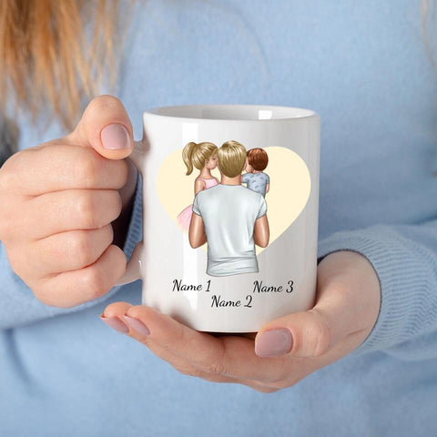 Personalisierte Tasse - Vater mit Kindern (Tochter und jüngerer Sohn)