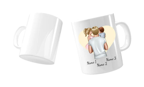 Personalisierte Tasse - Vater mit Kindern (Tochter und jüngerer Sohn)