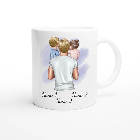 Personalisierte Tasse - Vater mit Kindern (jüngere Tochter und Sohn)
