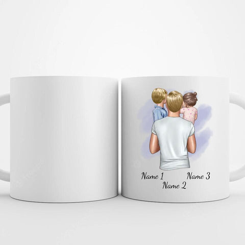 Personalisierte Tasse - Vater mit Kindern (jüngere Tochter und Sohn)