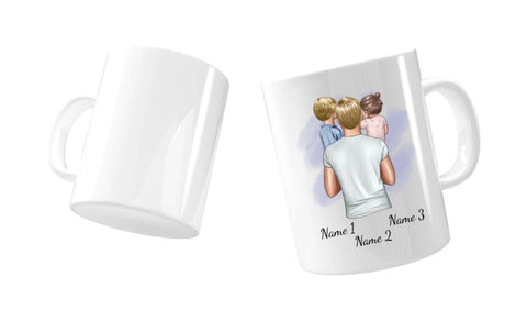 Personalisierte Tasse - Vater mit Kindern (jüngere Tochter und Sohn)
