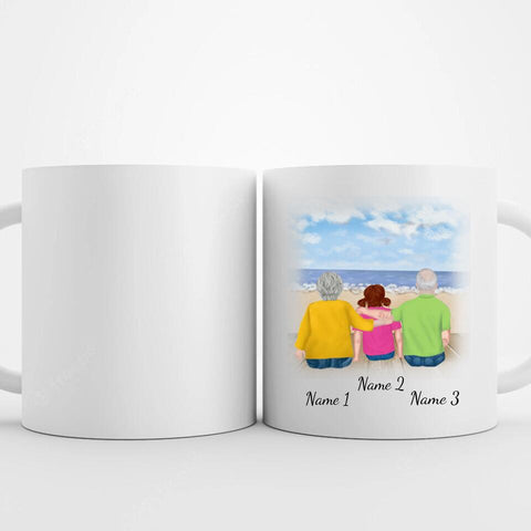 Personalisierte Tasse Familie (Großeltern mit Enkelin)