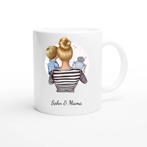 Personalisierte Mama Tasse (Mutter mit Sohn und Spielzeug)