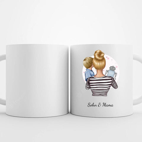 Personalisierte Mama Tasse (Mutter mit Sohn und Spielzeug)