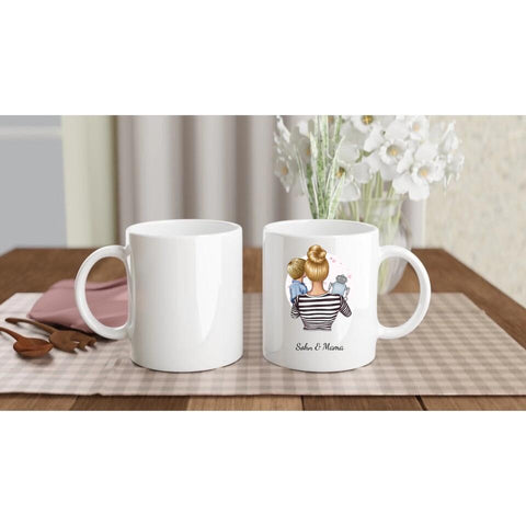 Personalisierte Mama Tasse (Mutter mit Sohn und Spielzeug)