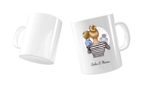 Personalisierte Mama Tasse (Mutter mit Sohn und Spielzeug)