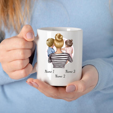Personalisierte Tasse - Mutter mit Kindern (Tochter und Sohn)