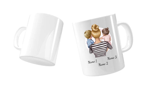 Personalisierte Tasse - Mutter mit Kindern (Tochter und Sohn)
