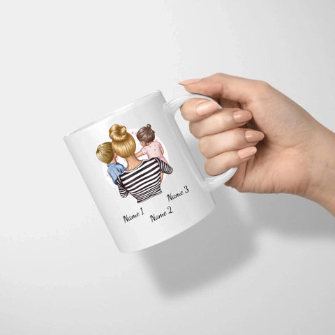 Personalisierte Tasse - Mutter mit Kindern (Tochter und Sohn)