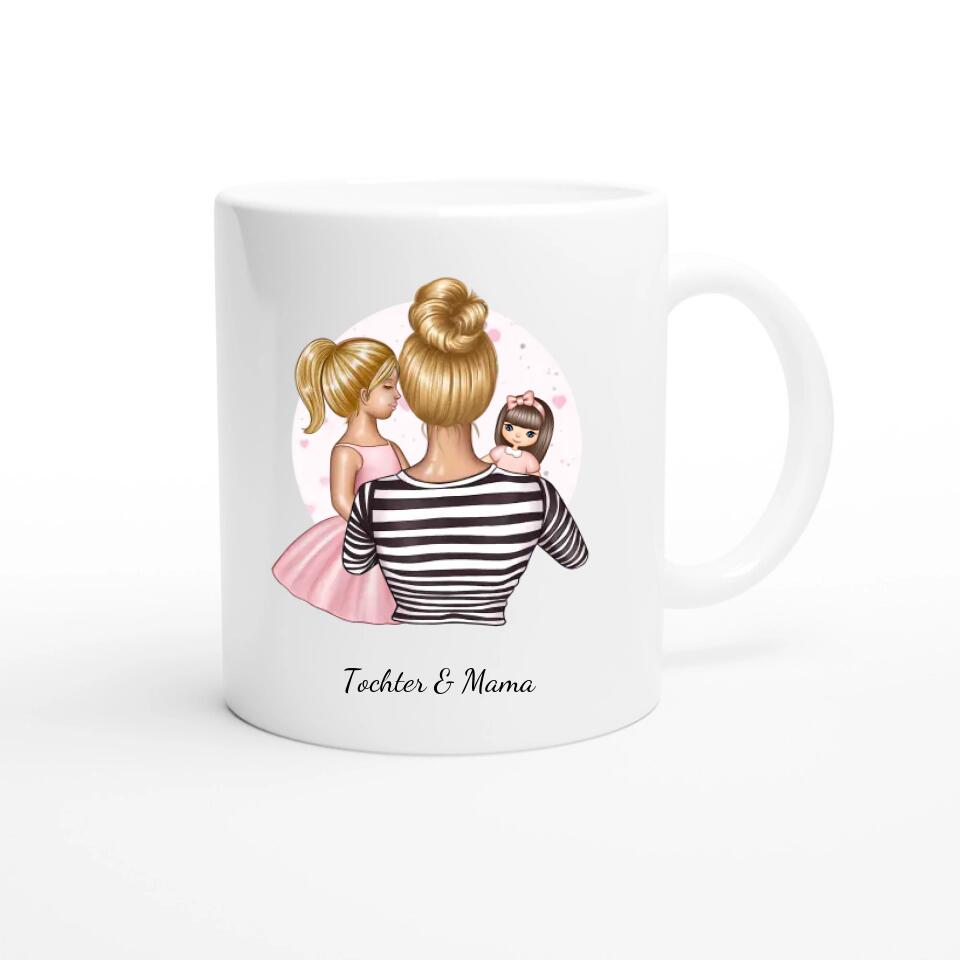 Personalisierte Mama Tasse (Mutter mit Tochter und Spielzeug)