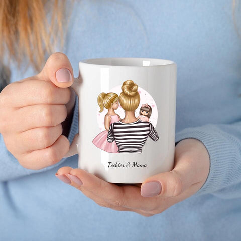 Personalisierte Mama Tasse (Mutter mit Tochter und Spielzeug)