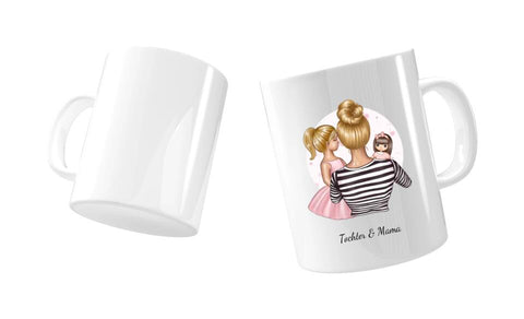 Personalisierte Mama Tasse (Mutter mit Tochter und Spielzeug)