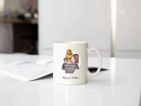 Personalisierte Mama Tasse - Mutter mit kleiner Tochter und Spielzeug
