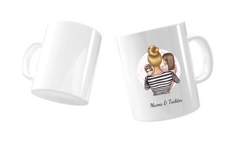 Personalisierte Mama Tasse - Mutter mit kleiner Tochter und Spielzeug