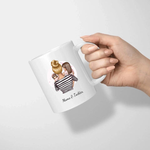 Personalisierte Mama Tasse - Mutter mit kleiner Tochter und Spielzeug