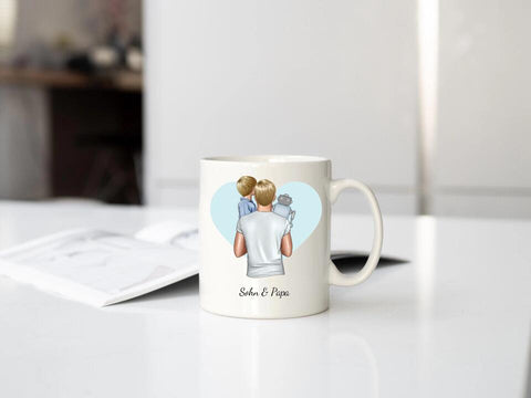 Personalisierte Papa Tasse (Papa mit Sohn und Spielzeug)