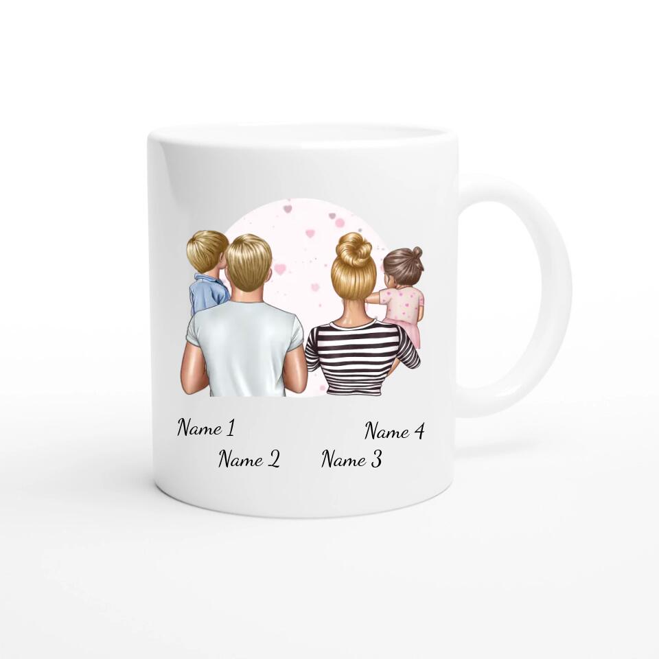 Personalisieret Tasse Familie - Mama und Papa mit zwei Kindern gzeichnet