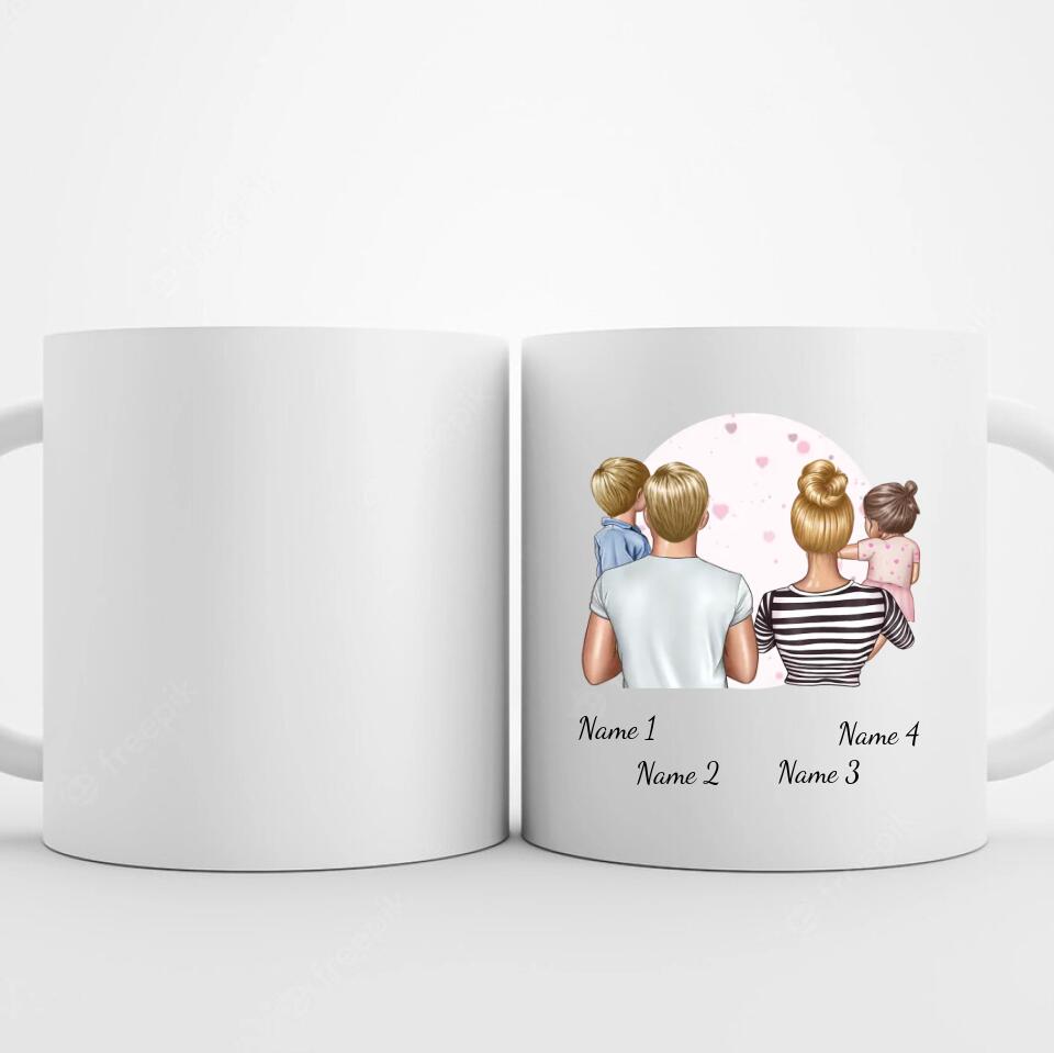 Tsse mit Mama und Papa mit Tochter und Sohn personalisieren