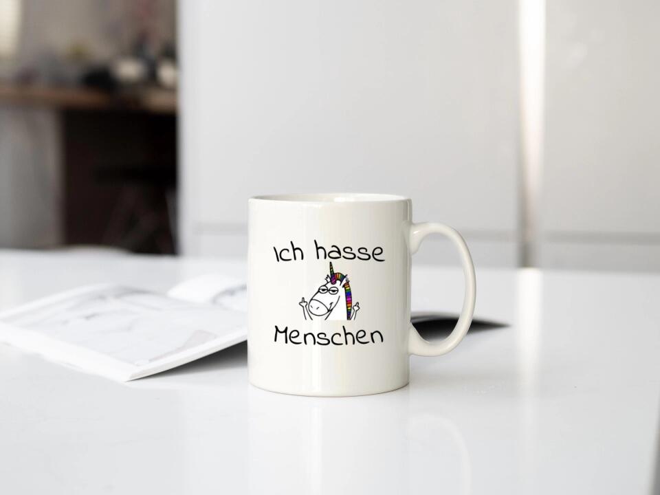 Lustige Tasse mit Spruch Ich hasse Menschen