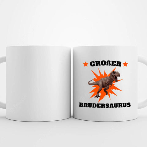 Lustige Tasse mit Motiv von Dinosaurus und Spruch Großer Brudersaurus