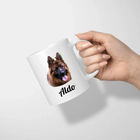 Tasse mit Gesicht und Name des Hundes bedrucken lassen