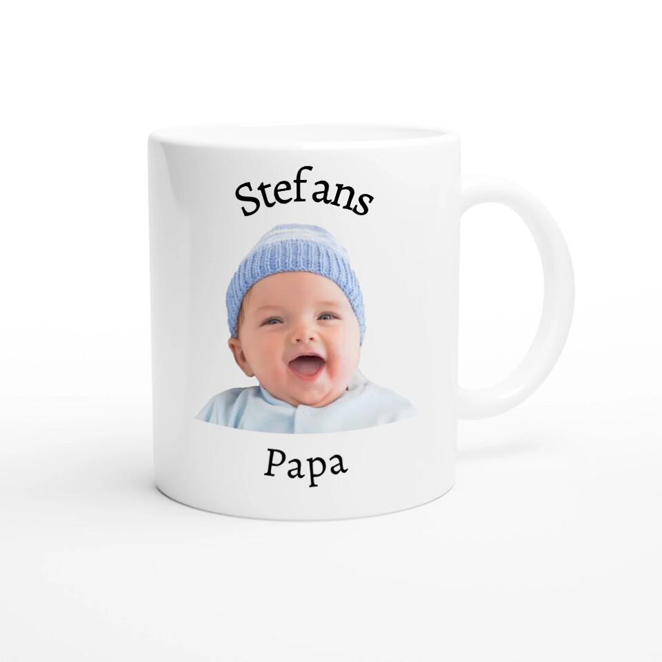 Papa und Kind Fototasse mit Gesicht und Name