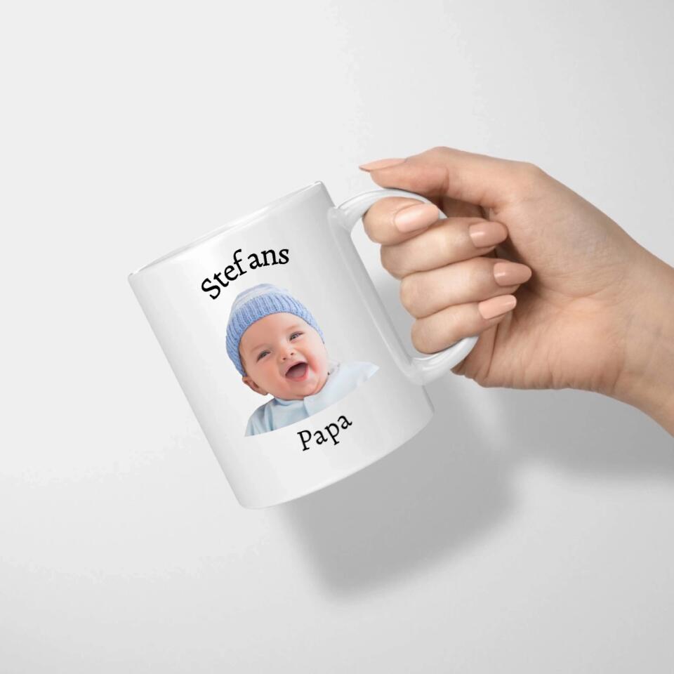 Fototasse mit Gesicht Kind und Papa