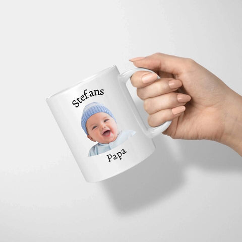 Fototasse mit Gesicht Kind und Papa