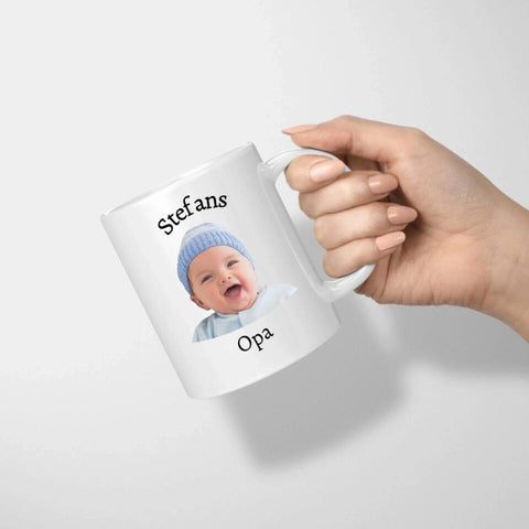 Fototasse mit Gesicht und Name - Kind und Opa