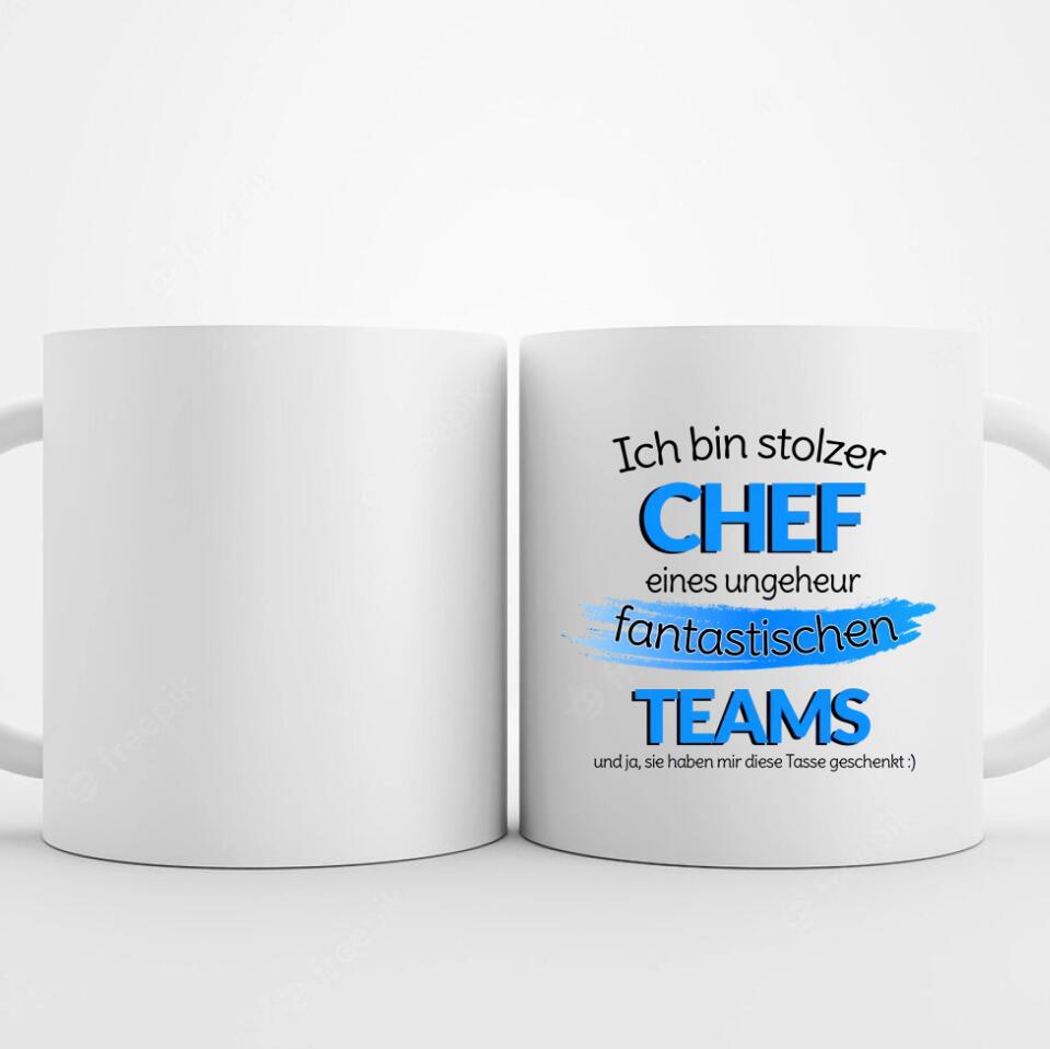 Tasse mit lustigem Spruch als Geschenk für den Chef
