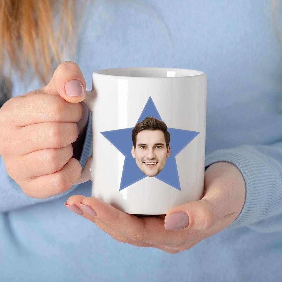 Personalisierbare Tasse mit Gesicht und Stern