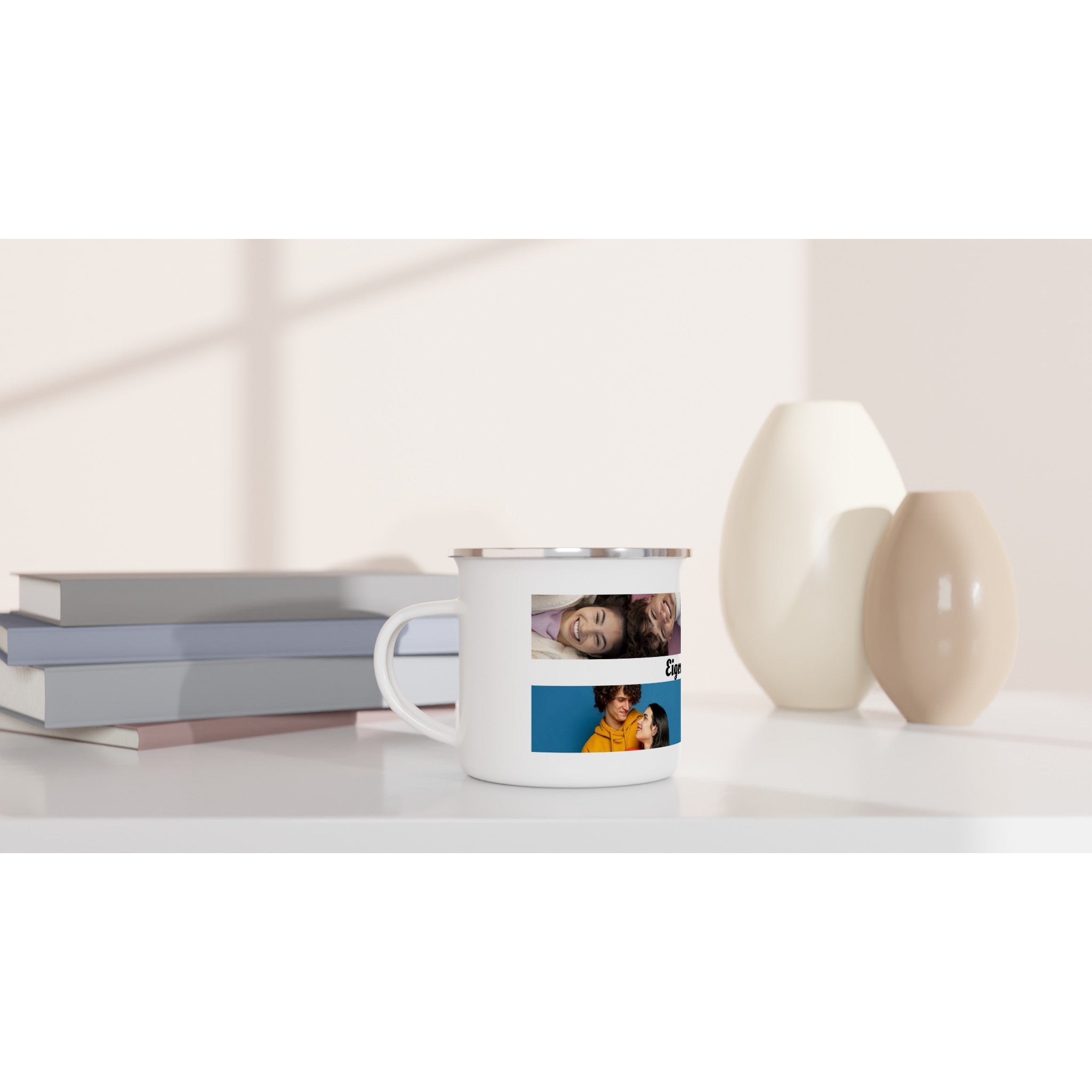 Emaille Tasse retro mit Fotos und Text personalisiert
