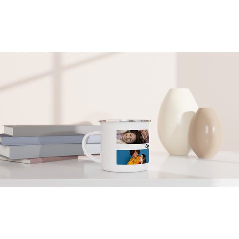 Emaille Tasse retro mit Fotos und Text personalisiert