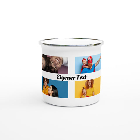Emaille Tasse personalisieren mit 4 Fotos und Text