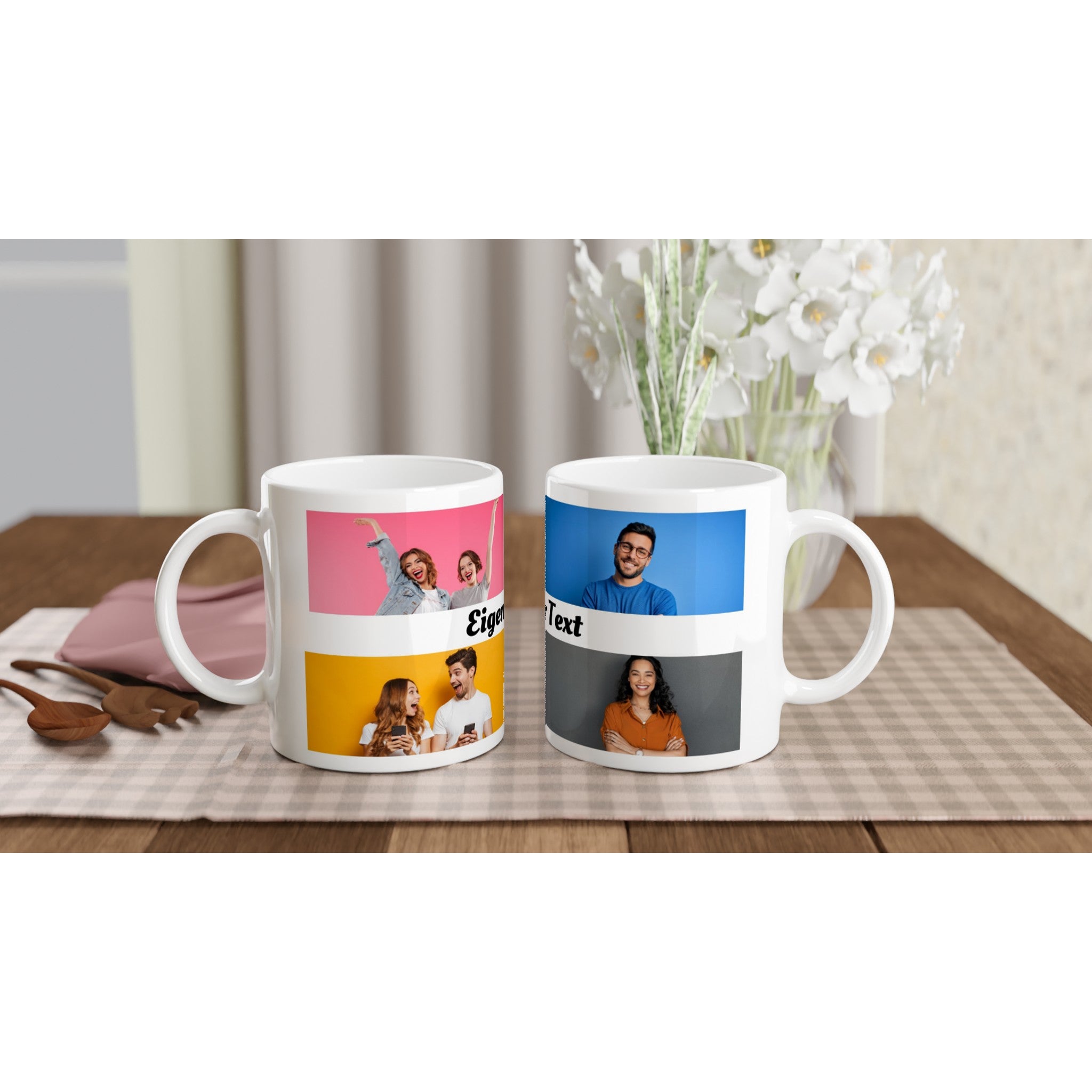 330 ml Fassungsvolumen Tasse mit 4 Fotos und Text bedruckt