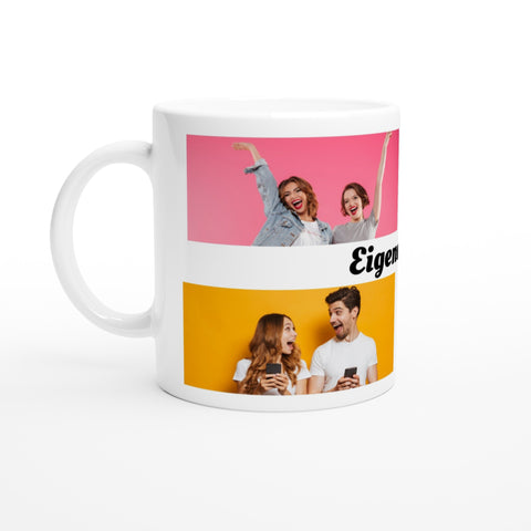 Tasse mit eigenen Text und vier Fotos gestalten