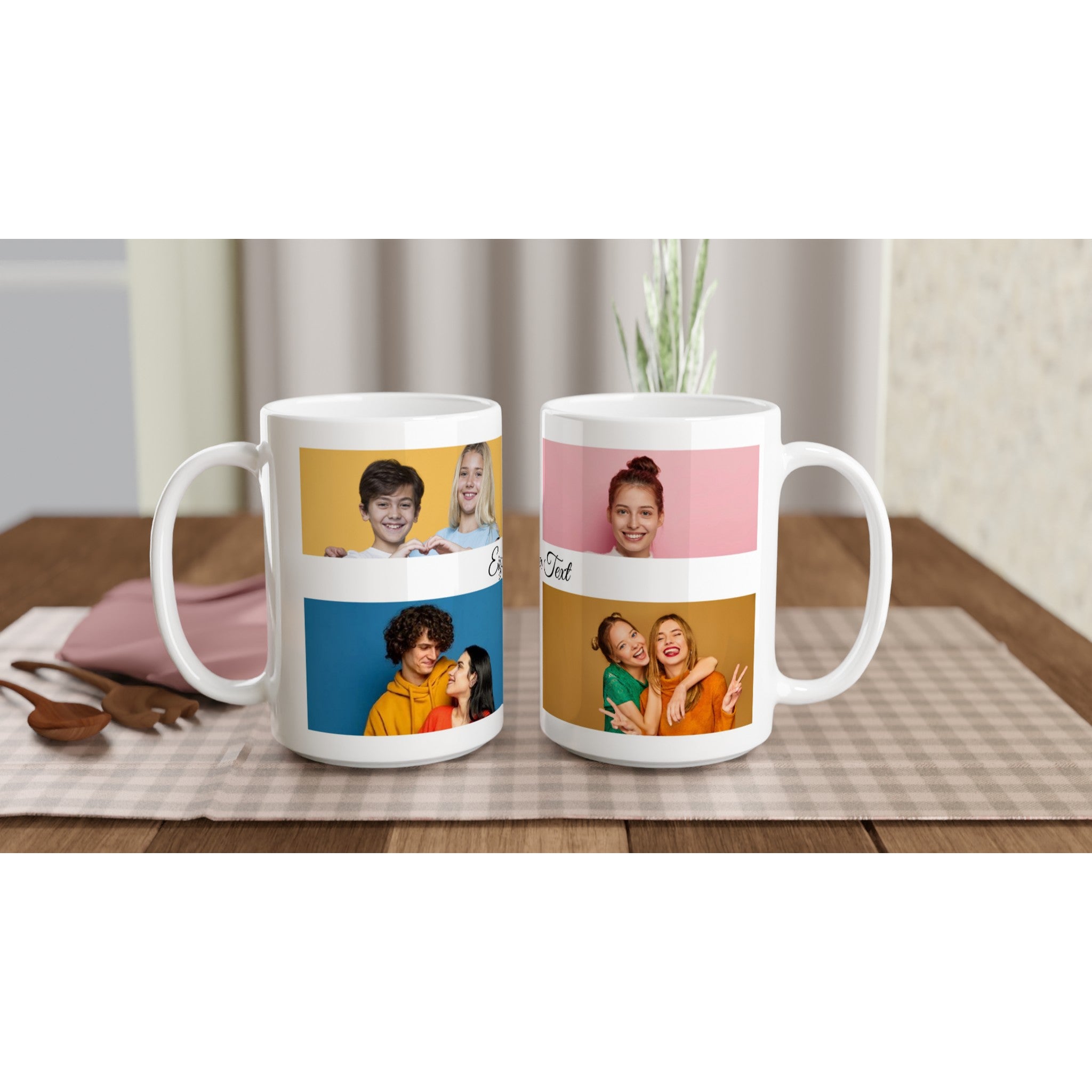 4 Fotos und Text auf Tasse bedrucken lassen