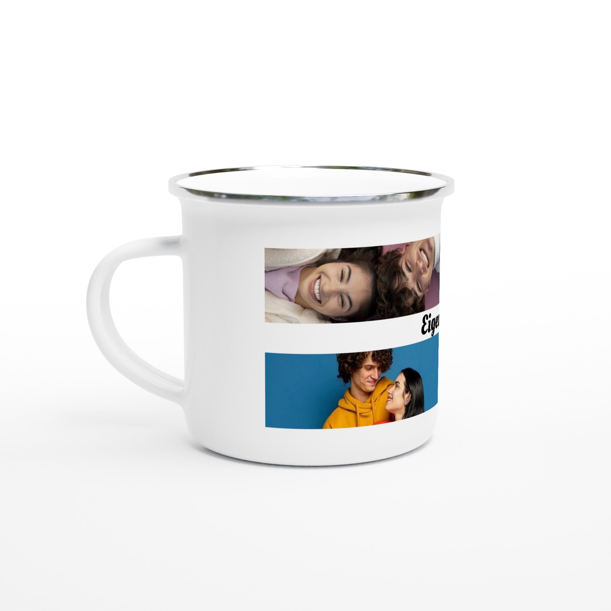 Emaille Tasse personalisiert mit Foto und Spruch