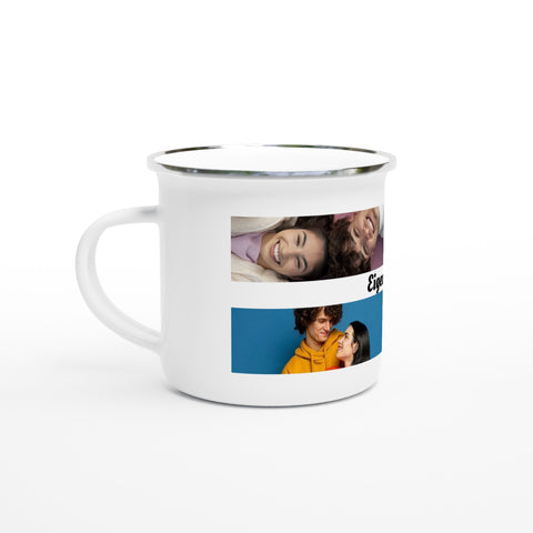Emaille Tasse personalisiert mit Foto und Spruch